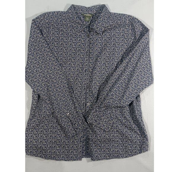 Eddie Bauer XL Vintage Floral Geometric Cotton Button Shirt Made in Macau - Picture 1 of 5